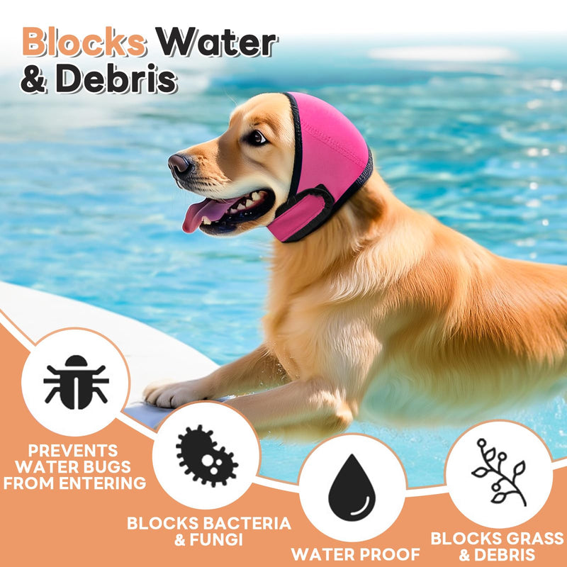Dog Ear Muffs Noise Protection, No-Shake Ear Wrap for Hematoma Care, Bathing, Drying, Swimming & Noise Anxiety Relief (Rose Red, Small) Rose Red