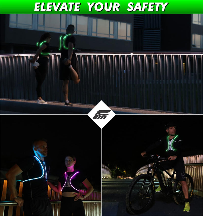 SPIDER Reflective Lighted Running Vest - Optic Fiber Technology, Bright, 360° Visible, Ultralight, Phone Pocket, Fully Adjustable Size XS-3XL - Reflective Running Gear for Safe Night Sports & Walking Standard size (XS-3XL)