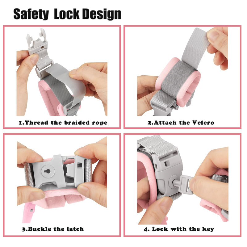 PandaEar Anti Lost Wrist Link, Toddler Harness Walking Leash Safety Child Wristband Leashes for Babies Kids -Pink