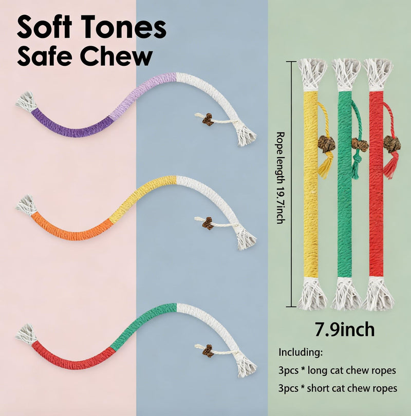 6 Pack Cat Chew Rope Toys with Silvervine Ball for Cats - Interactive Teething Toys for Kittens, Promotes Teeth Cleaning & Deters Wire Chewing
