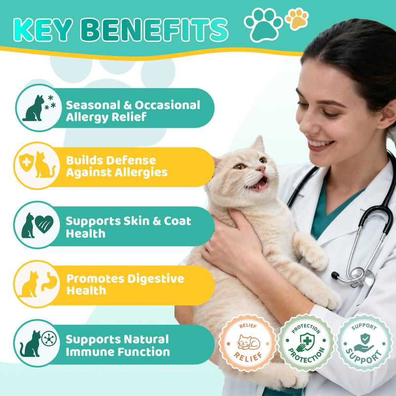Natural Allergy Relief for Cats, Cat Itchy Skin Allergy Relief Cat Probiotics Tasty Chews