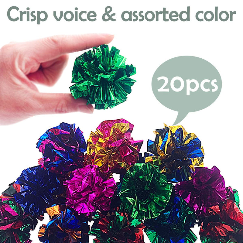 PET SHOW 20 Pcs Cat Crinkle Toy Ball 2.5inch Mylar Cat Pounce Chase Toys Colorful Paper Ball Chase Training Activity for Cats Kittens 2.5" Crinkle Toy Ball - BeesActive Australia