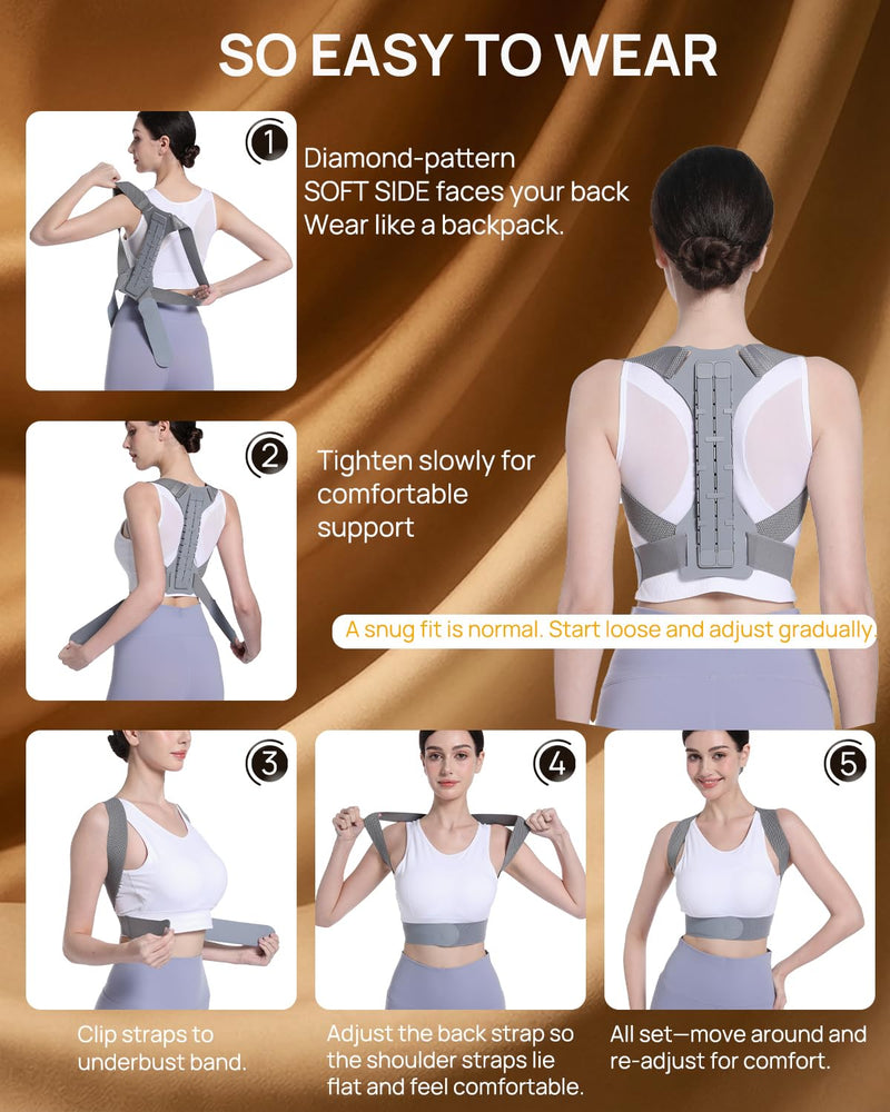OFIR Upper Back Posture Corrector for Women, After-Work Sofa Reading Support, Twin-Pressure System Back Straightener Posture Brace For Women, 3D Diamond Breathable Cushioning,High-Elastic Straps Small - BeesActive Australia