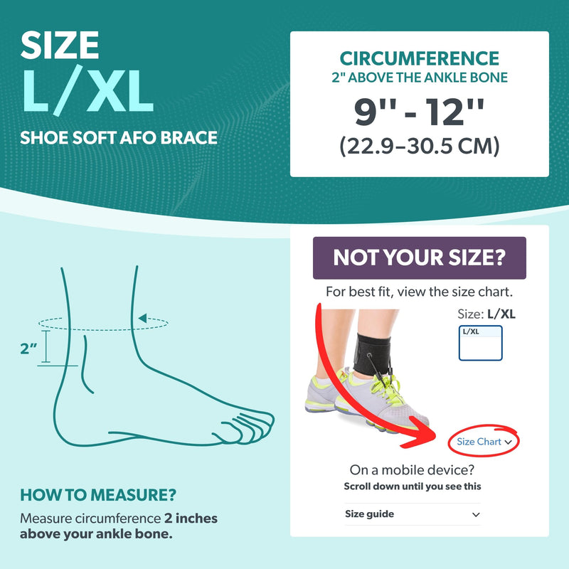 BraceAbility AFO Foot Drop Brace - Adjustable Soft Ankle Foot Orthosis Drop Foot Brace for Men and Women, Walking with Shoes, Toe Lifter Support, Dorsiflexion Assist Brace Fits Left or Right (L/XL) L/XL