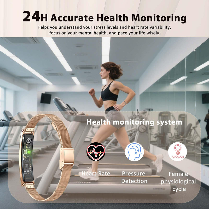 Smart Bracelet for Men Women with 2 Bands 24/7 Fitness Health Tracker Gold Steel + Black Silicone
