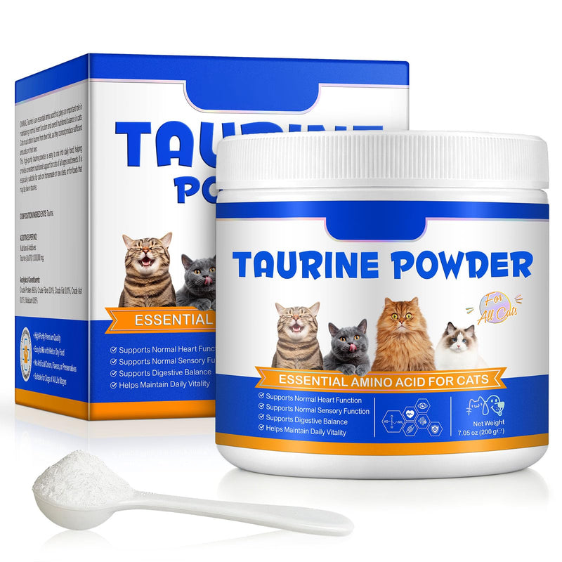 Taurine for Cats, Pure Taurine Powder Supplement for Cats, Supports Heart, Vision Health & Immune System, Odorless & Easy to Mix with Wet & Dry Food, 200g