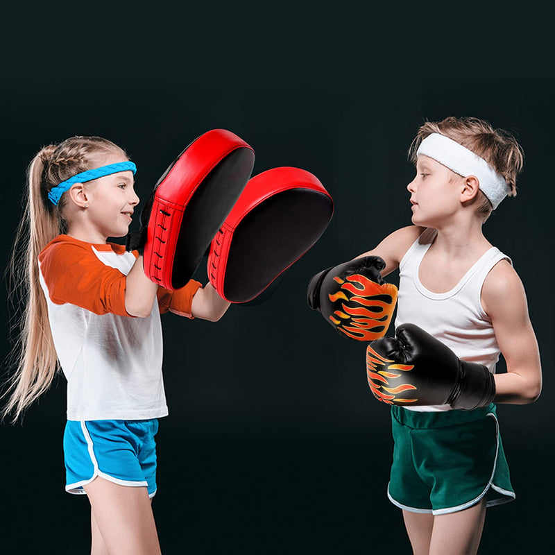 Odoland 2-in-1 Kids Boxing Gloves and Punching Mitts Set, Boxing Mitts Focus Pads, Youth Boxing Fight Gloves Equipment for Taekwondo, Kickboxing, Karate, Muay Thai, MMA Training