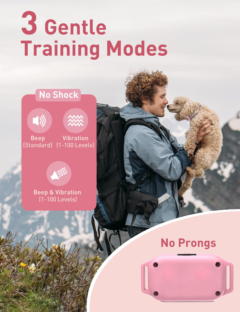 No Shock Dog Training Collar, Beep and Vibrating Dog Collar No Shock, No Shock Dog Collar with Remote 2800Ft, Vibration Collar for Small Puppy Medium Large Dogs - No Prongs Pink-White - BeesActive Australia