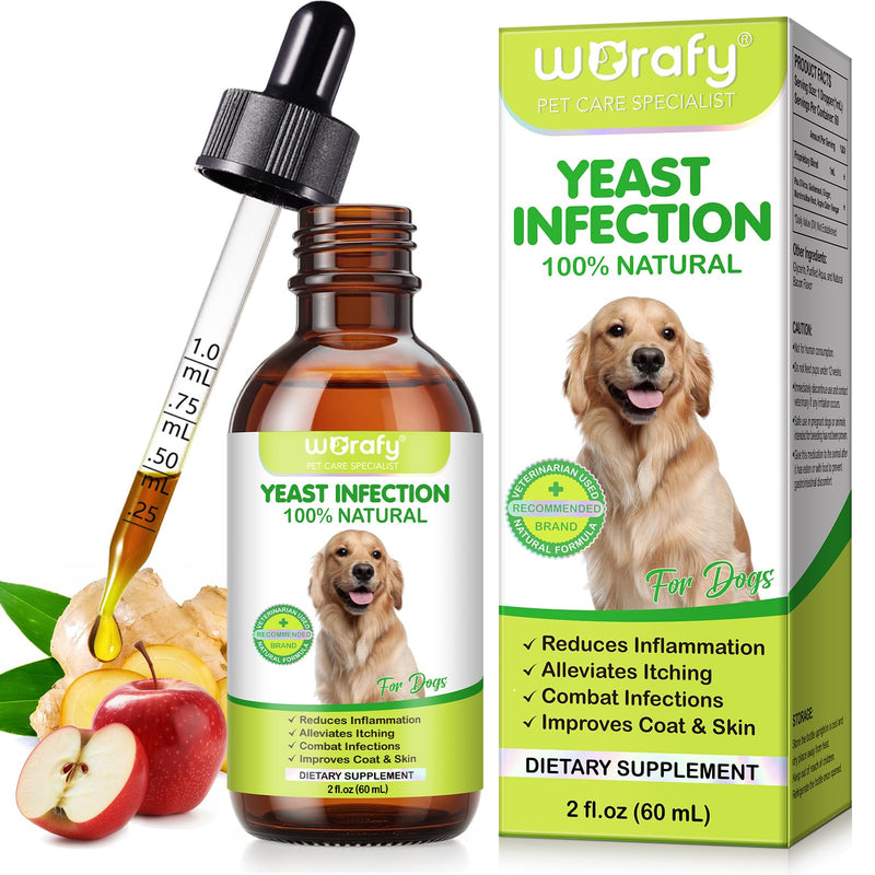 Natural Yeast Infection Drops for Dogs - Ear & Skin Support for Itch Relief, Allergy & Paw Licking Relief, Supports Healthy Skin & Coat - Vet-Recommended Formula (60ml)
