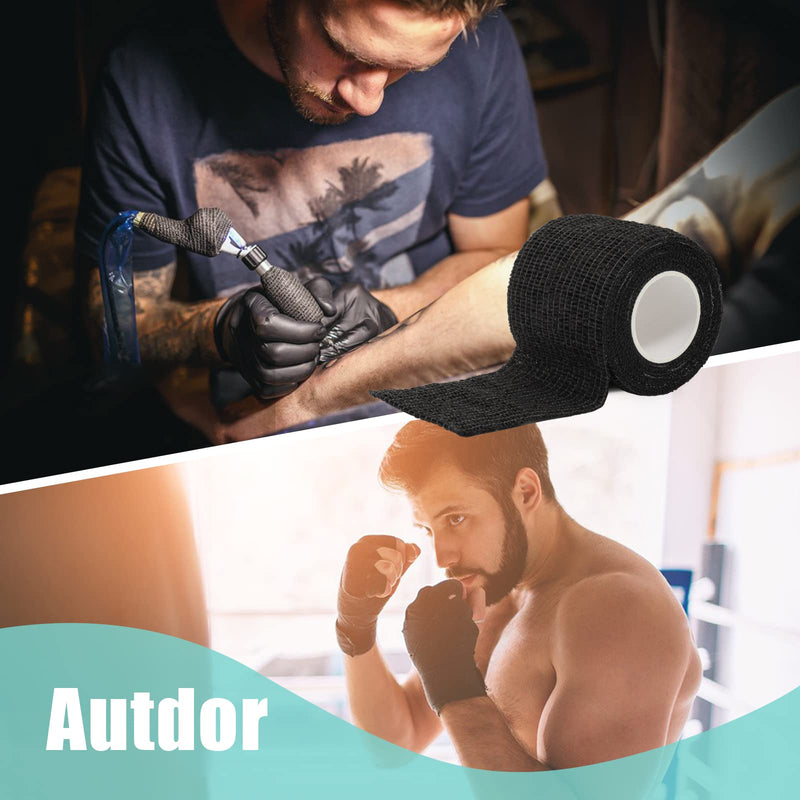 Tattoo Grip Cover Wrap - 24Pcs 2" x 5 Yards Disposable Cohesive Tattoo Grip Tape Wrap Black Elastic Bandage Rolls Self-Adherent Tape for Tattoo Machine Grip Tube, Sports Tape