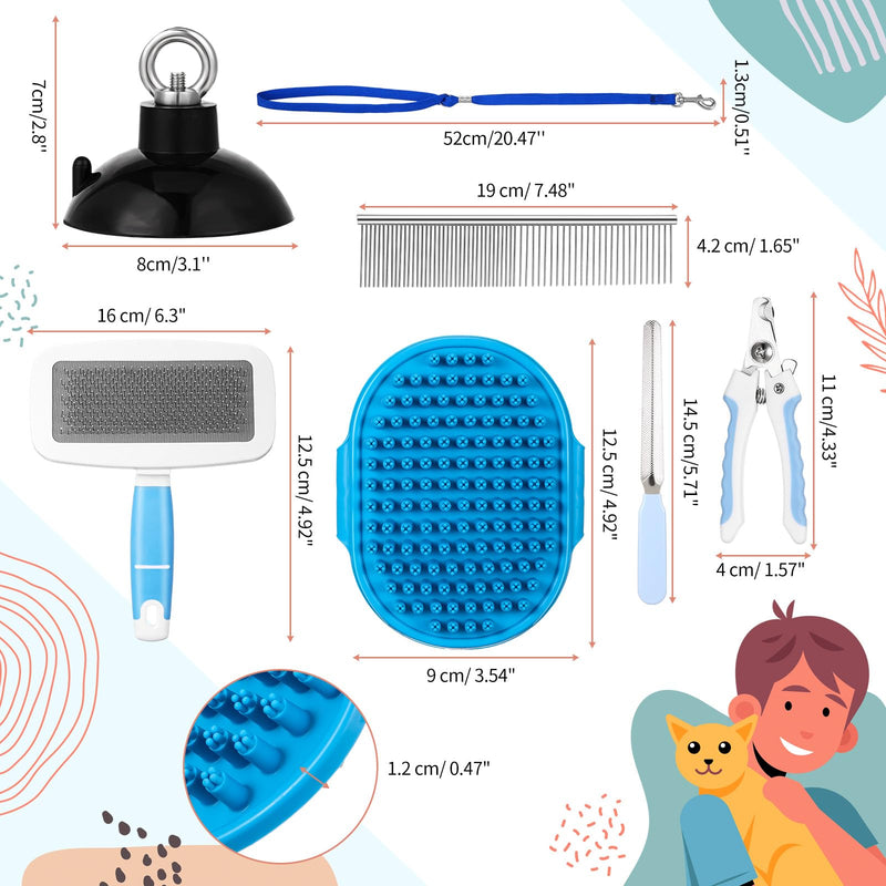 Baderke 6 Pcs Dog Grooming Set with Dog Bathing Leash with Suction Cup, Pin Comb, Straight Comb, Nail Clippers Set, and Bath Brush for Pet Bathing Shower Grooming - BeesActive Australia