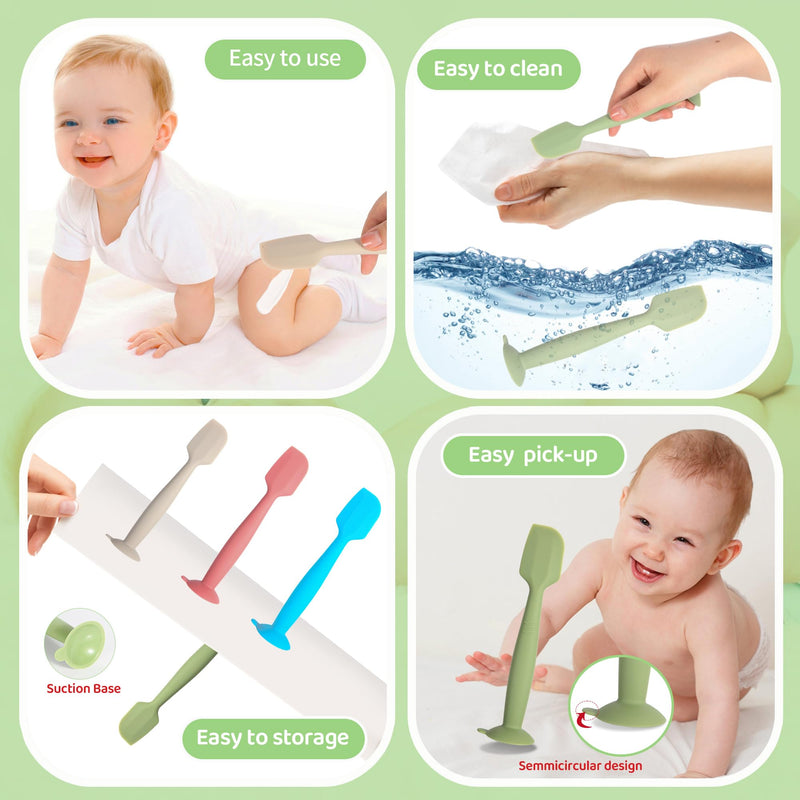 Baby Diaper Cream Spatula 3 Pack Diaper Spatulas Soft Silicone Diaper Cream Applicator Baby Butt Paste Spatula Brush with Suction Base,Full Size(Gray+Off-white+Green Gray+Off-white+Green - BeesActive Australia