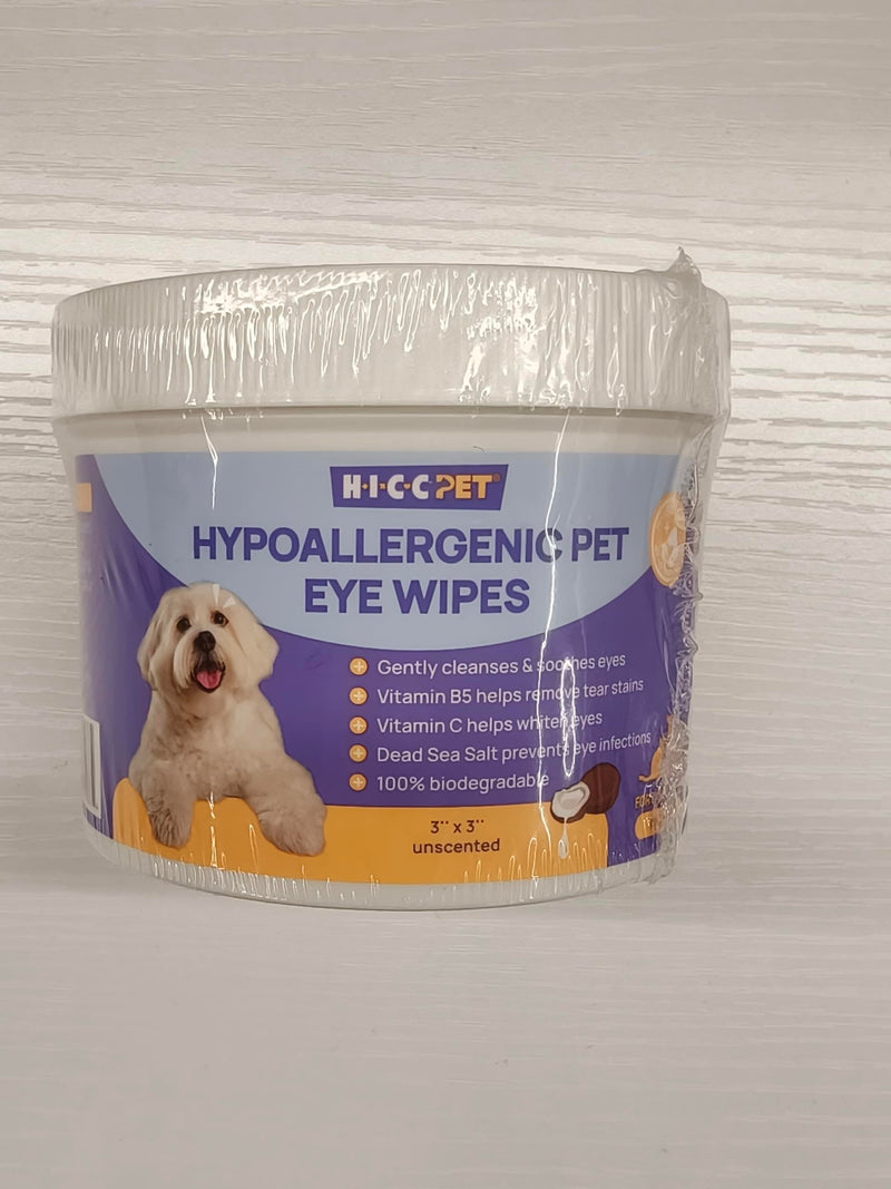 HICC PET Eyes Wipes for Dogs & Cats - Daily Cleaner for Removing Eye Debris, Discharge & Mucus Secretions, Coconut Oil Pet Cleaning Wipes, Suitable for Eyes, Face, and Wrinkles (100 count) 100 count (Pack of 1)