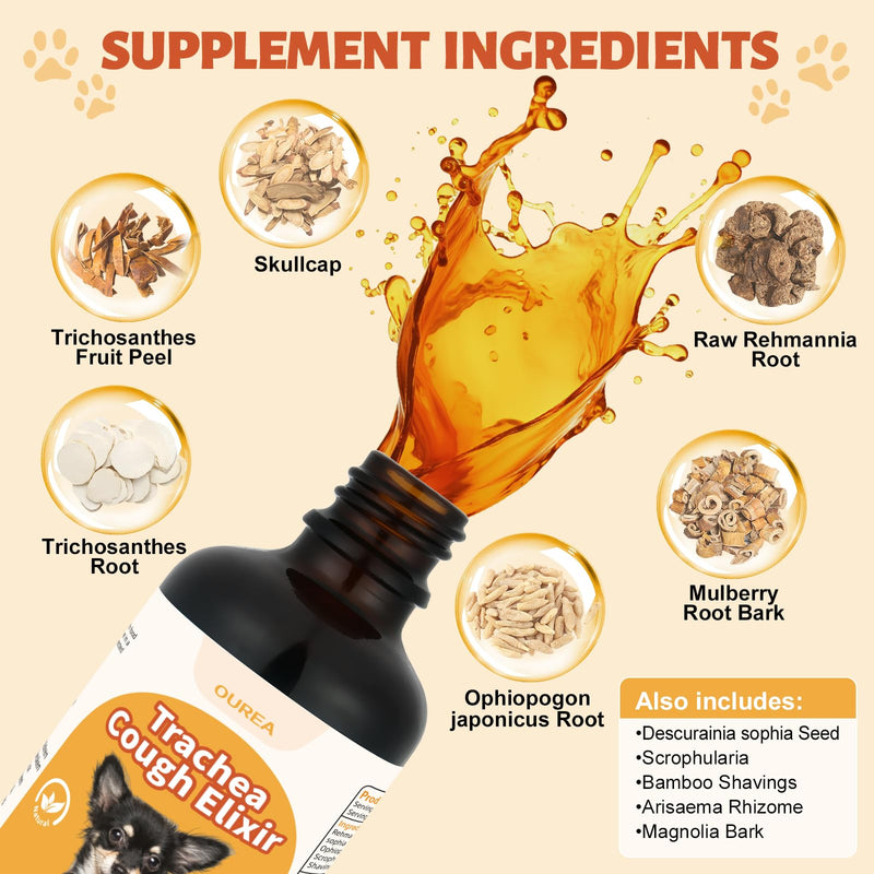Collapsed Trachea Treatment for Dogs, Dog Cough Treatment, Trachea Cough Elixir, Natural Herbs Help Dogs Breathe Smoothly and Support Tracheal & Respiratory Health - 59mL