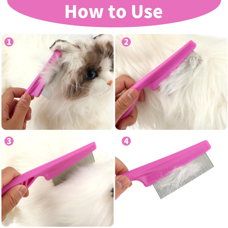 Pet Hair Comb Tear Stain Removal,2 Pack Multifunctional Pets Grooming Comb Kit 2 in 1 Dog Combs Stainless Grooming Massage Dual-Sided Comb for Knots Crust Floating Hair Tangle Fleas(Pink) Pink - BeesActive Australia