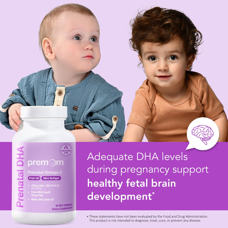 Premom Prenatal DHA Fish Oil: Triglyceride Omega 3 with 470mg DHA, 200mg EPA + 400 IU VIT D3 Supplement - Fertility Support for Women - Globally Sourced from Wild Caught Fish - BeesActive Australia