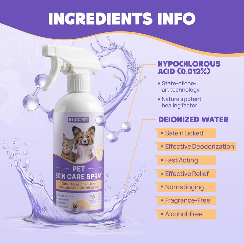 HICC PET Hot Spot Itch Relief Spray for Dogs, Cats - Pet Treatment Spray for Itchy, Irritated Skin, Allergy, Rashes - Lick Safe and Painless Wound Care Spray for All Animals 16 Fl Oz - BeesActive Australia