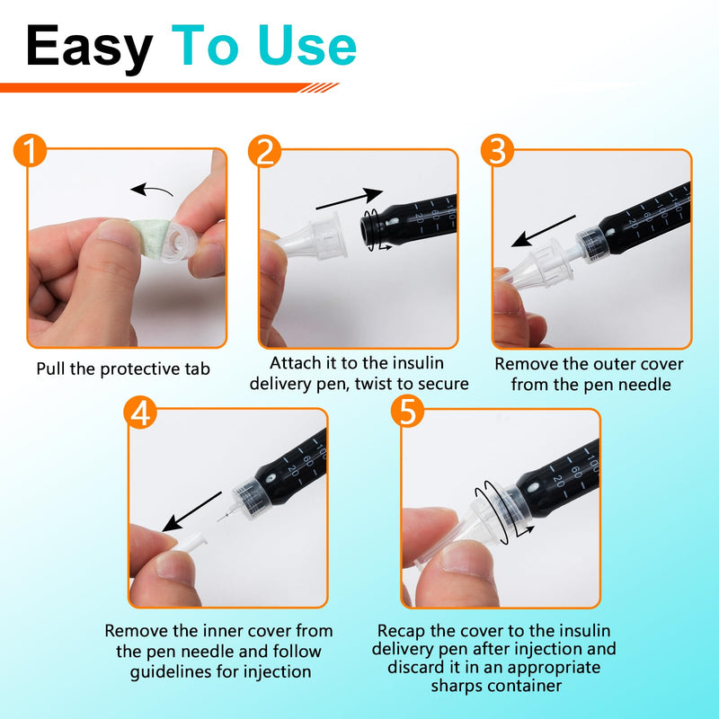 Insulin Pen Needle 32G 6mm (1/4") 100 Count, Diabetic Pen Needles for Injections Universal Fit with Most Diabetes Pens Comfortable Sterile