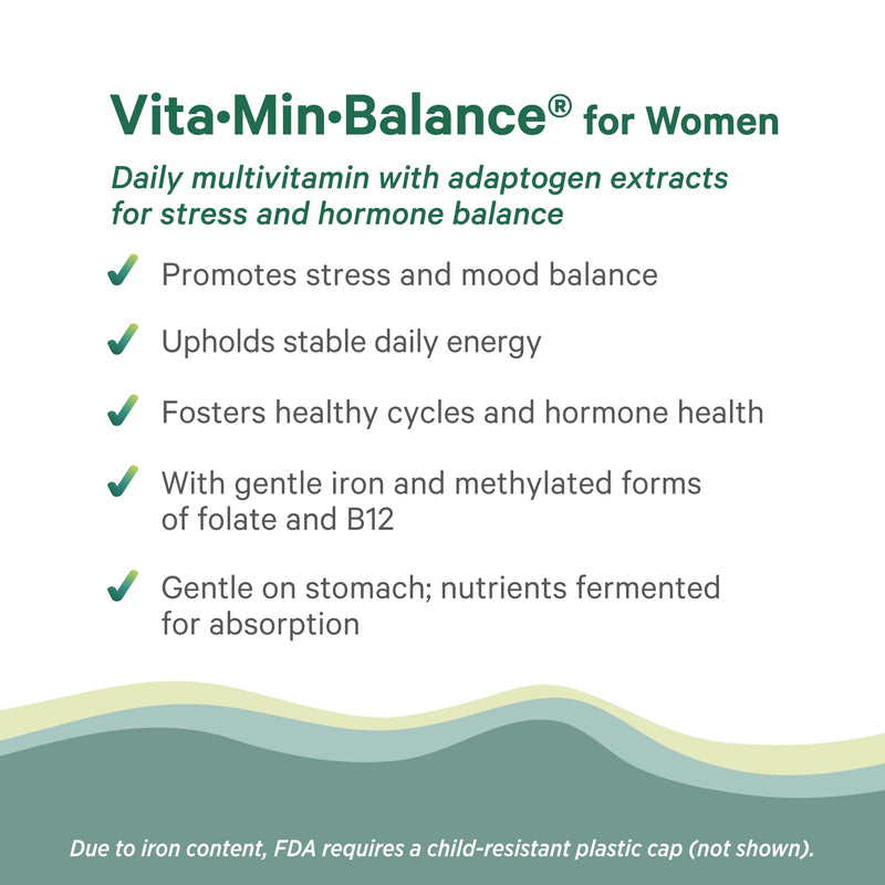 PURE SYNERGY Vita·Min·Balance Multivitamin for Women with Iron (60 Tablets) | Women's Daily Multivitamin, Made with Organic Whole Foods, For Balanced Energy & Stress Support