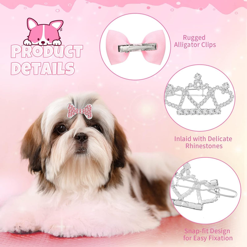 Janinka 29 Pcs Dog Hair Bows, 24 Pcs Puppy Yorkie Dog Hair Clips 5 Pcs Tiara Crystal Dog Hair Accessories, Rhinestone Barrette Grooming Hair Products - BeesActive Australia