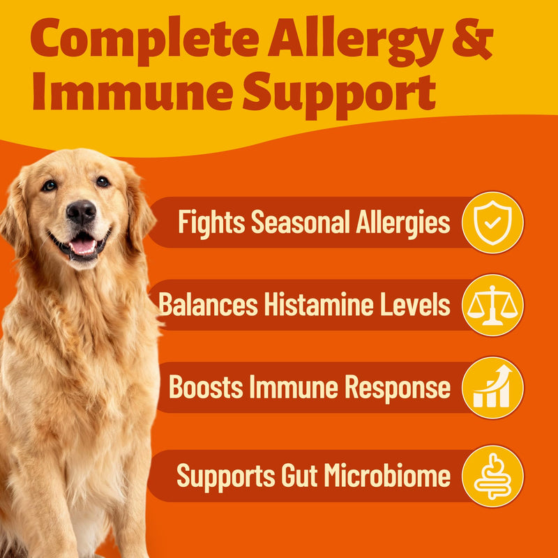 220g Dog Allergy Chews & Immune Support - Natural Ingredients with Turmeric for Dogs & Fish Oil - Anti Itch Dog Chews - For Puppy, Small Medium & Large Dogs