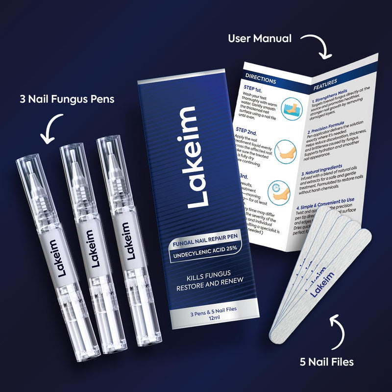 Toenail Fungus Treatment Extra Strength: 25% Undecylenic Acid & Tea Tree Oil - Repairs Yellow Thick Brittle Toe and Fingernails - 3 Pens with 5 Nail Files 0.14 Fl Oz (Pack of 3) - BeesActive Australia