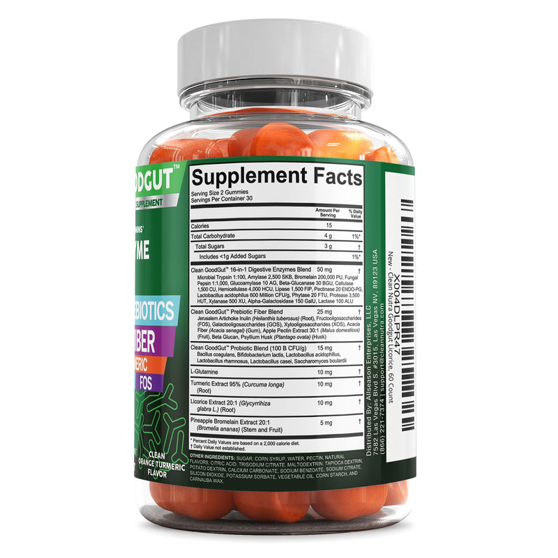 Clean Nutraceuticals Digestive Enzymes with Probiotics & Prebiotics for Digestive Health Gummies & L-Glutamine for Gut Health Bromelain Apple Pectin Inulin FOS Plant Based Vegan Gummy Vitamins 1