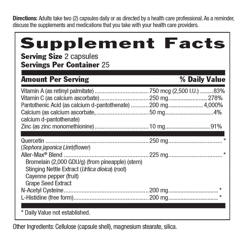 Country Life Aller-Max - Quercetin Supplements with Bromelain - Immune Support with Vitamin C, Zinc, and Botanical Blend - Certified Gluten-Free, Vegan (50 Count (Pack of 1)) - BeesActive Australia