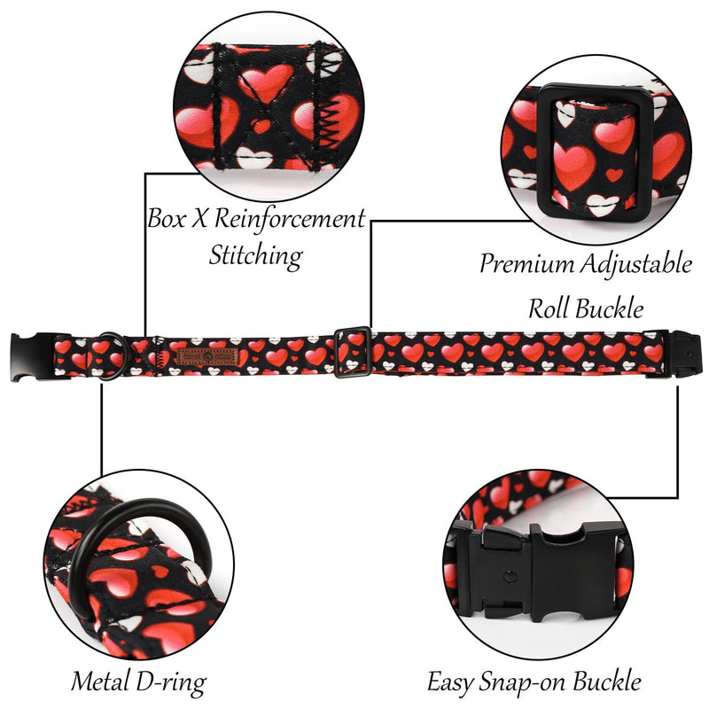 Lionet Paws Valentine's Day White Dog Collar, Cute Heart Black Dog Collar for Medium Dogs, Adjustable Cotton Love Pet Collars for Small Medium Dogs Medium (Pack of 1) Black Hearts - BeesActive Australia