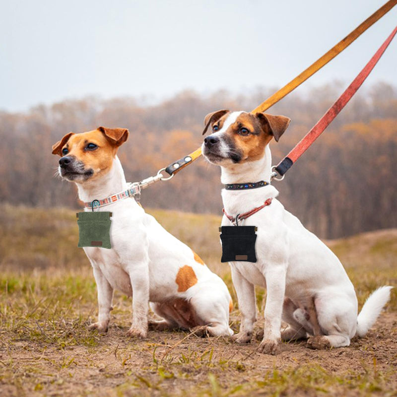 Dog Treat Pouch 2Pcs Portable Puppy Dog Training Bag Cotton Fabric Hand Free Dog Walking Bag with Carabiner Auto Closing Dog Walking Bag for Puppy Travel or Outdoor Use （Black & Green） - BeesActive Australia