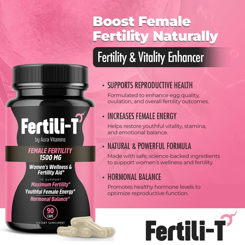 Fertili-t Female (90 Caps) Natural Fertility Support, Hormonal Balance & Prenatal Vitamins for Women, Conception Support, Natural Fertility Supplement with Aguaje & Red Maca (30-Day Supply) (1) 1