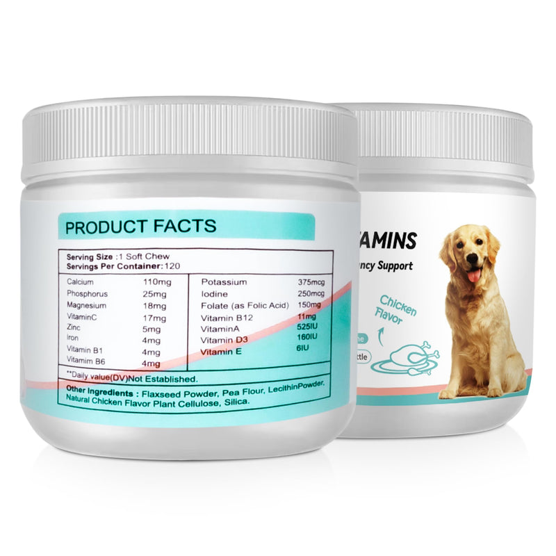 Dog Vitamins and Supplements - Chewable Dog Prenatal Vitamins for Large and Small Breed - Multivitamin Supplement for Health Support and Development - 120 Soft Chews