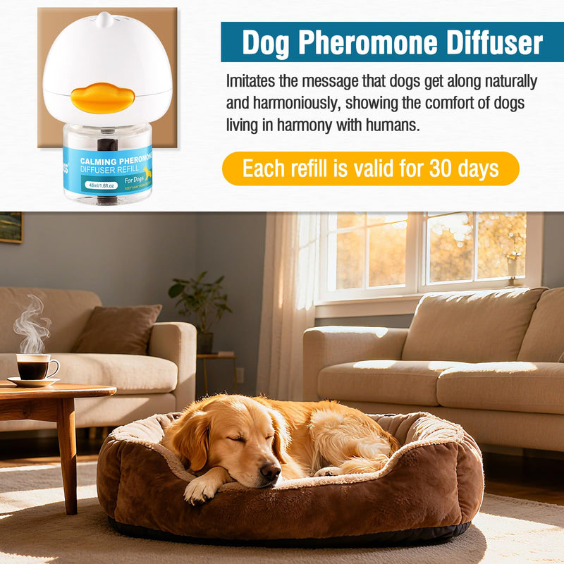 Dog Calming Pheromone Diffuser 4-In-1 Appeasing Pet Pheromone Calming Diffuser Kit (Plug in + 3 Pack 48ml Refill) for Anxiety Relief, Reduce Barking, Aggression & Stress, 90 Day Supply (Tasteless) A
