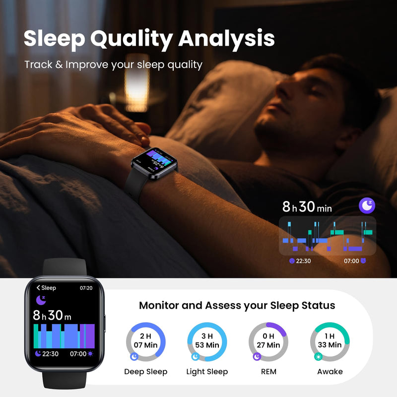 Smart Watches for Men Android & iPhone, 1.8" HD Alexa Built-in Smartwatches Fitness Tracker Watch with Bluetooth Calls, IP68 Waterproof, Heart Rate/Sleep/SpO2 Monitor, 110 Sport Modes - Black Deep Black