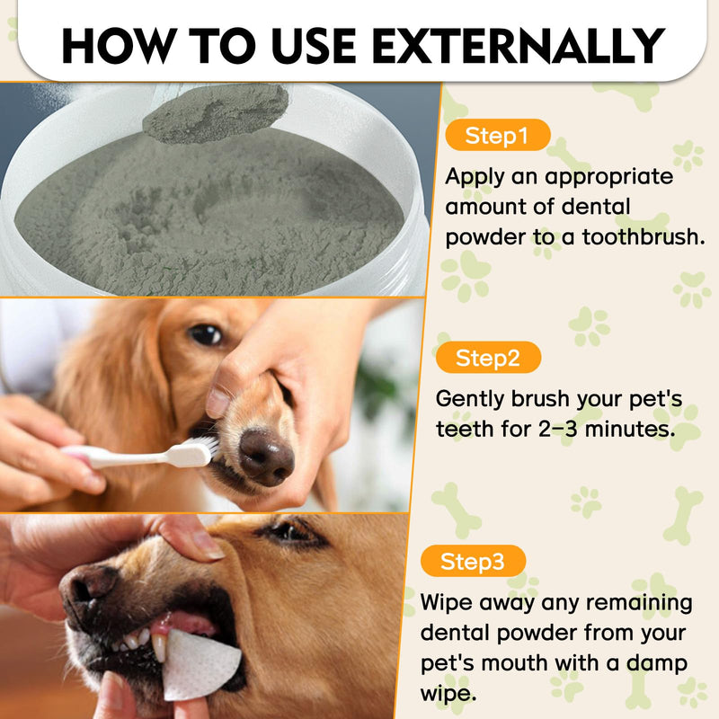 Dog Dental Powder, Dog Teeth Cleaning Powder- Natural Breath Freshener for Dogs, Tartar & Plaque Remover, Dental Care for Small, Medium, Large Dogs & Cats (Dog Dental Powder) Dog Dental Powder
