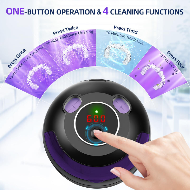 Dental Ultrasonic Retainer Cleaner Machine, 45kHz Ultrasonic Denture Cleaner with 200ML Capacity & 4 Modes for Dental Cleaning Pod, Aligners, Mouthguards, Retainers, Jewelry Black - BeesActive Australia