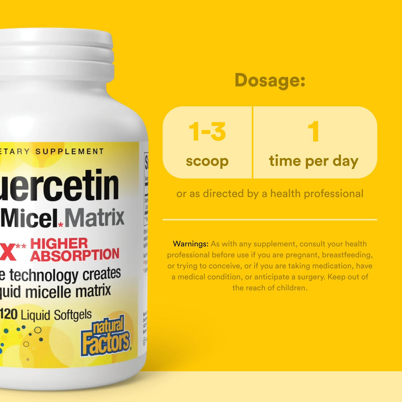 Natural Factors Quercetin LipoMicel Matrix - Supports Immune Health & Capillary Health - Antioxidant Support Supplement with Highly Absorbable Quercetin - 120 Softgels (120 Servings) 120 Count (Pack of 1)