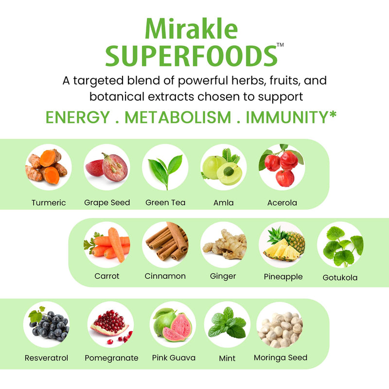 Organic Veda Mixed Greens Veggies Super Fruits Antioxidants Supplement with Digestive Pre & Probiotics - Mirakle Superfoods 40+ Organic Whole Food Nutrients, Vitamin C, Resveratrol - 120 Capsules