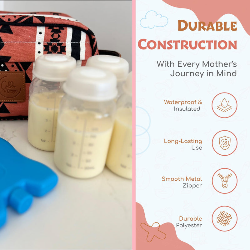 Breastmilk Cooler Bag with Ice Pack Fits 4 Baby Bottles - Dual Pocket Insulated Breast Milk Cooler Travel Bag - Beautiful Printed Breastmilk Storage Bottle Bag Burnt Orange - BeesActive Australia