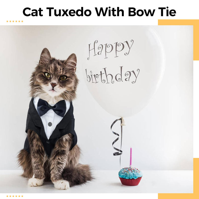 DENTRUN Cat Tuxedo Outfit, Sphynx Cat Costume Formal Suit with Bow Tie, Stylish Cat Shirt Fashion Apparel Fancy Clothes, Kitten Formal Attire Wedding Onesie Costume for Cats Only Large Black - BeesActive Australia