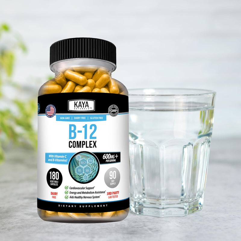 Kaya Naturals B-12 Complex Multivitamin for Women & Men, 180 Count | Energy and Metabolism Booster, With Biotin, Choline, Inositol, Folate and Vitamin C 180 Count (Pack of 1)
