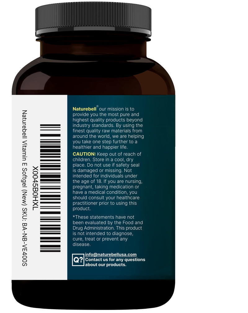 NatureBell Vitamin E Oil Softgels, 400iu Per Serving, 400 Pills | Essential Antioxidant Supplements, Easily Absorbed Form ‚Äì Supports Skin, Heart, & Immune Health ‚Äì Non-GMO - BeesActive Australia