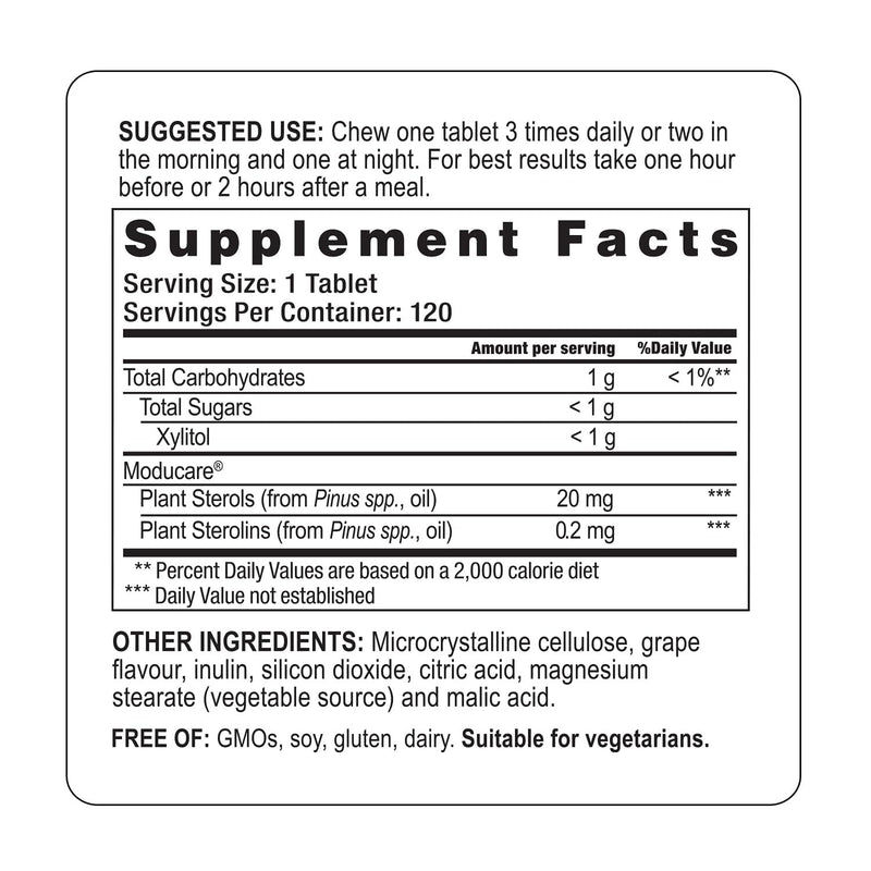 Moducare Daily Immune Support, Plant Sterol Dietary Supplement, Grape flavored , 120 chewable tablets 120 Count (Pack of 1)