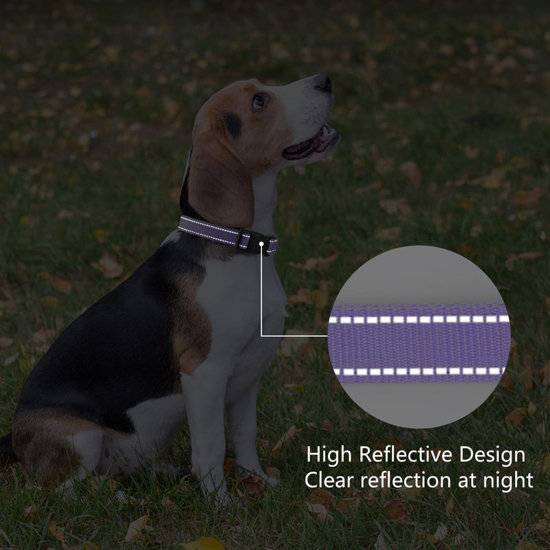 Reflective Dog Collar Padded with Soft Neoprene Breathable Quick Release Basic Dog Collars for Medium Dogs Purple Girl M:width 3/4"neck 14-20.5" - BeesActive Australia