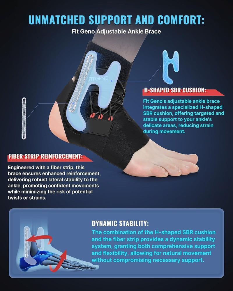 Fit Geno Ankle Brace for Sprained Ankles - Adjustable Breathable Support with Quick-Release Straps for Pain Relief and Swelling Reduction for Men and Women (Left M/L, Ankle size 9''-9.8'') Left - BeesActive Australia