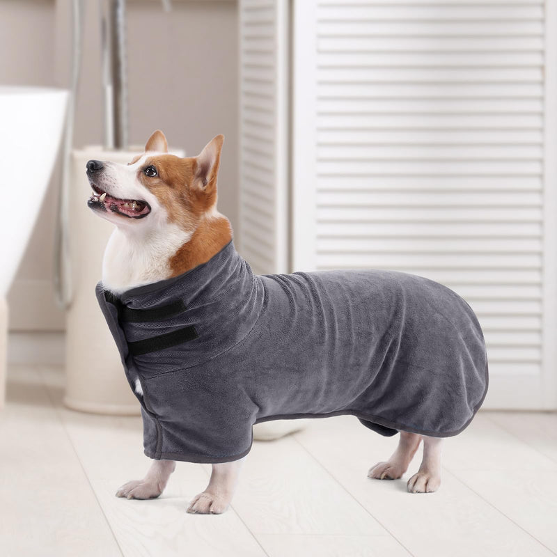 PETTOM dog bathrobe, dog bathrobe, extra absorbent, dog bathrobe, microfiber, quick-drying, dog drying coat for large dogs (L, grey) L - BeesActive Australia