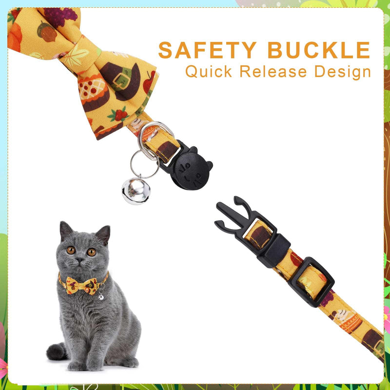 2pcs Thanksgiving Cat Collars, Breakaway Cat Collars with Bow Bell Pumpkin Cat Collar Cute Fall Autumn Holiday Kitten Collar Accessories for Boys Girls Cats Kitty Costume Decorations (Style 1) Style 1 - BeesActive Australia