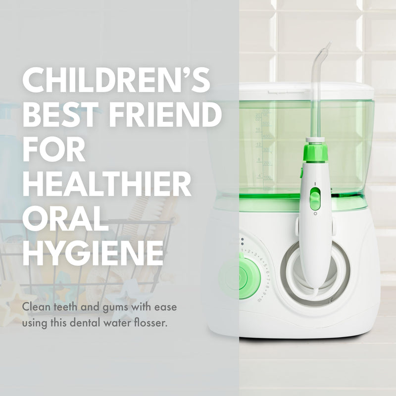 ToiletTree Products Children's Countertop Water Flosser - Dental Oral Irrigator for Kids - BPA-Free Dental Water Flosser with 600mL Capacity and Adjustable Water Pressure - Green - BeesActive Australia