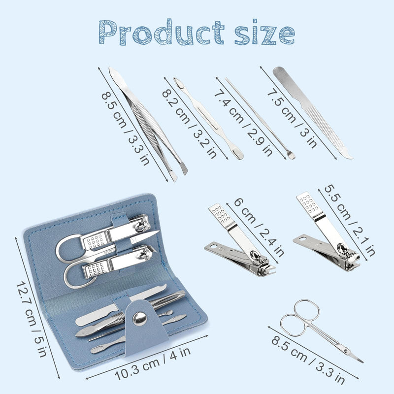 7-in-1 Manicure Kit – 10Piece Travel Nail Kit with Stainless Steel Tools, Ultra-Compact 5x6 cm Pouch for Perfect Nails Anywhere, Ideal Gift for Women, Men, and Travelers (Blue) Blue