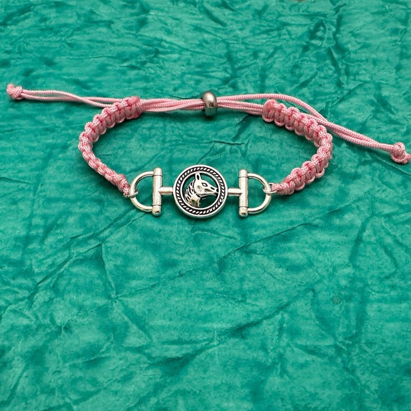 Girls Horse Bit Charm Bracelet, Horse Lovers Equestrian Jewelry - Adjustable Friendship Braided String Stirrup Bracelet for Women, Teens and Girls Light Pink - BeesActive Australia